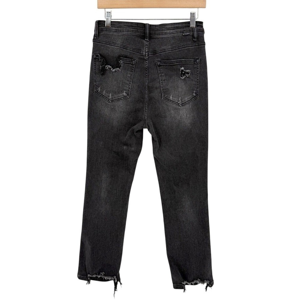 Risen Jeans Womens Size 9/29 Straight Leg Distressed Frayed Hem Black Denim Pant - Picture 2 of 6